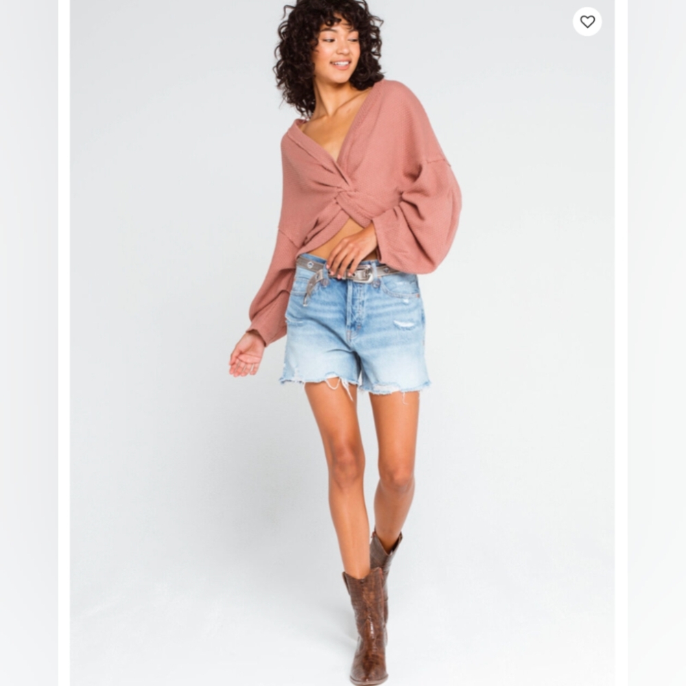 Free People We The Free For You Tee, Rust Waffle Knit Twist Front Top